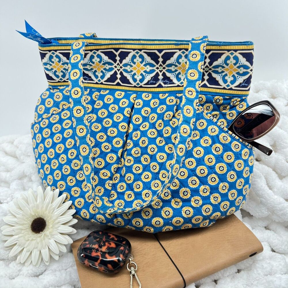 Vera Bradley Purse Riviera Blue Morgan Shoulder Tote Bag Retired 2008 Quilted